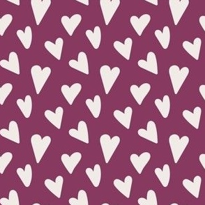 White Valentine Hearts on Plum Purple