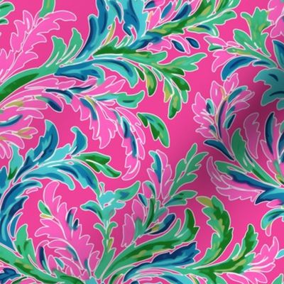 Acanthus Aloha –on Raspberry Pink Wallpaper - New