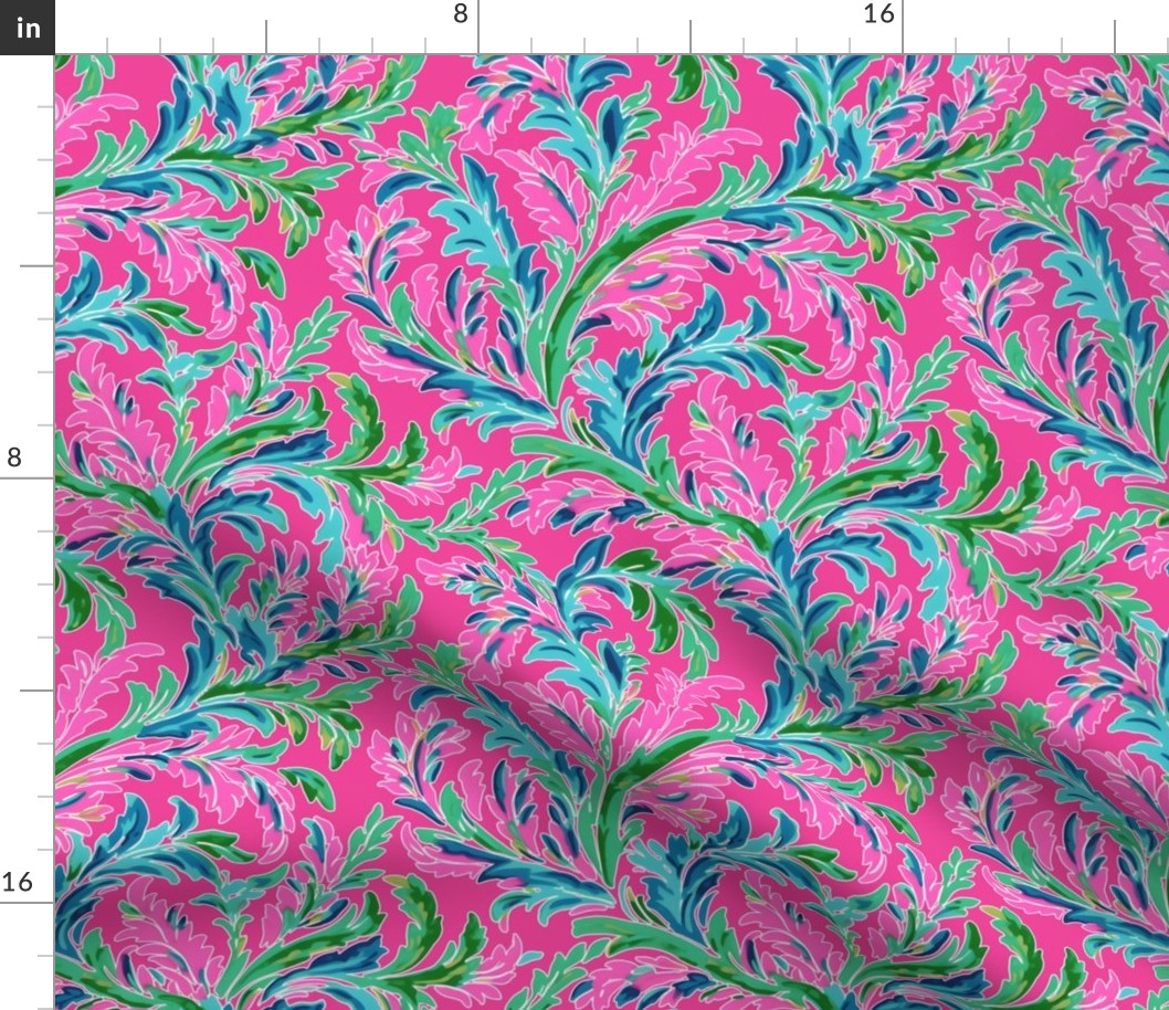 Acanthus Aloha –on Raspberry Pink Wallpaper - New