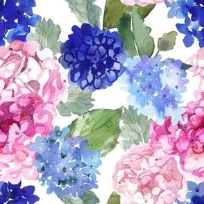 Spring Hydrangea Watercolor (Small 6" Repeat) 