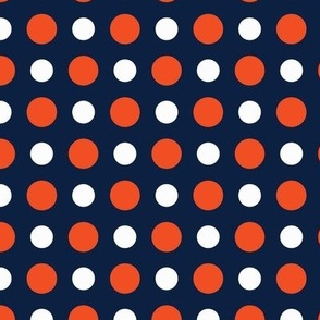 XS ✹ Orange and White Geometric Polka Dots on a Navy Blue Background