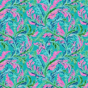 Acanthus Aloha –on Lilly Teal Wallpaper - New