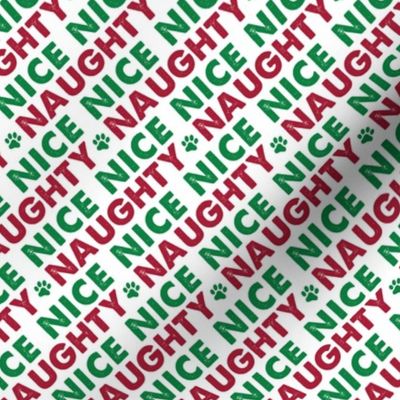 Christmas Fabric Naughty and Nice Diagonal Dog Christmas Green Stripe, Holiday Fabric