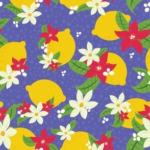 Lemons and Orchids in Lavender Background