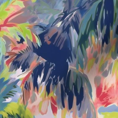 Palm Beach Dreamscape - Blue/Coral Wallpaper 