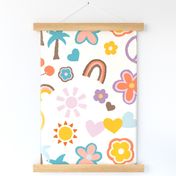 Chalk art happy tropical vibes, summer, large scale wallpaper bedding