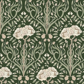 Art Nouveau May Rose ii, green and tan