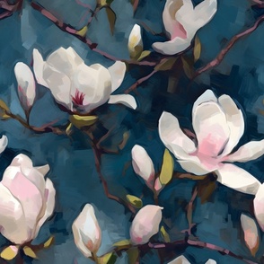 Magnolia Sonata – Impressionistic Blue Wallpaper – New 