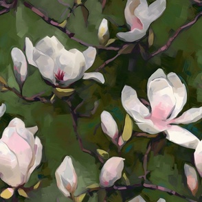 Magnolia Sonata – Impressionistic Green Wallpaper – New 