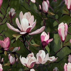 Magnificent Pink Magnolias - on Emerald - Abstract - New
