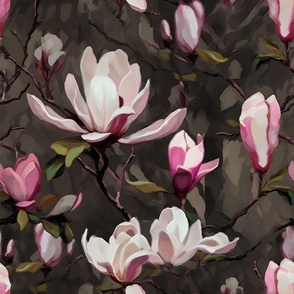 Magnificent Pink Magnolias - on Gray - Abstract - New