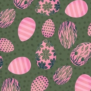 Easter Eggs - folk style, pink and green