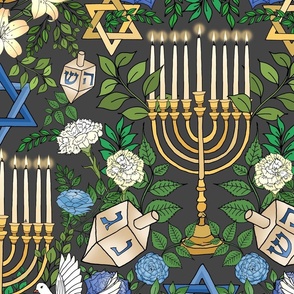 Hanukkah, the Festival of Lights (Dark Grey large scale) 