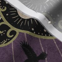 Whimsigothic maximalist purple art nouveau damask - spider, ravens, ouroboros, skulls, sun and moon - extra large