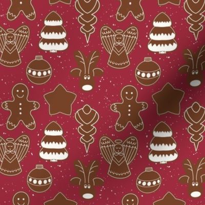 Christmas Gingerbread Cutouts on Holiday Red with Cream Fleck (4 x 4in)