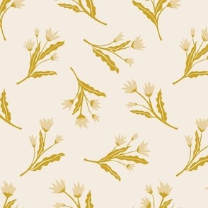 Tossed Flowers | Gold and Wheat - Yellow and Cream | Casual Cottage Floral