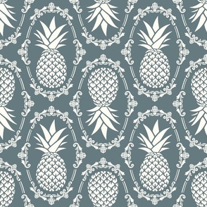 Large Scale Pineapple Fruit Damask Ivory on Slate