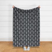 Large Scale Pineapple Fruit Damask Ivory on Black