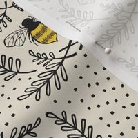 Garden Bee Damask | Charcoal and Cream | Cottage Garden