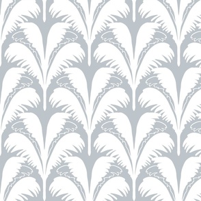 Modern art deco palms in scallop fan design in blue grey and white