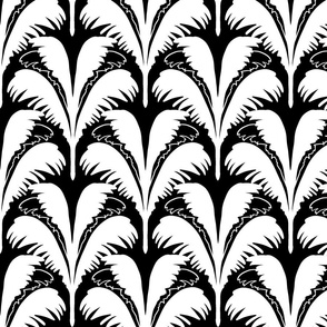 Modern art deco palms in scallop fan design in black and white