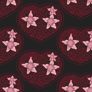 Victorian Heart Floral in Burgundy on Off-Black - Coordinate