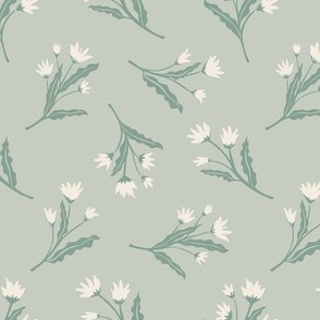 Tossed Flowers | Frosted Spruce Pastel Green Tint | Casual Cottage Floral