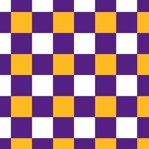 Small Scale Team Spirit Basketball Bold Checkerboard in LA Los Angeles Lakers Colors Purple and Yellow Gold 