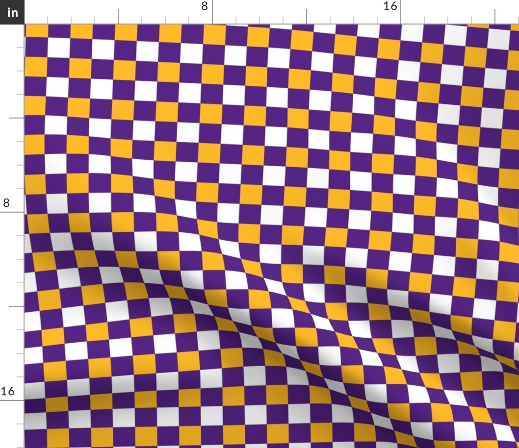 Small Scale Team Spirit Basketball Bold Checkerboard in LA Los Angeles Lakers Colors Purple and Yellow Gold 