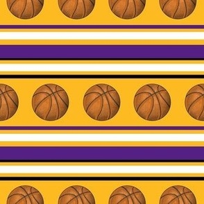 Medium Scale Team Spirit Basketball Sporty Stripes in LA Los Angeles Lakers Colors Purple and Yellow Gold