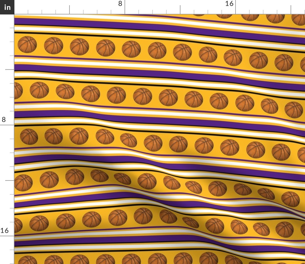 Medium Scale Team Spirit Basketball Sporty Stripes in LA Los Angeles Lakers Colors Purple and Yellow Gold