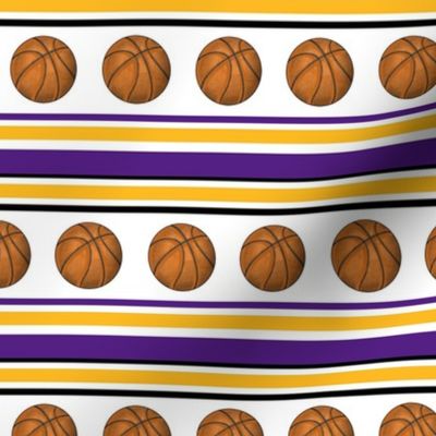 Medium Scale Team Spirit Basketball Sporty Stripes in LA Los Angeles Lakers Colors Purple and Yellow Gold