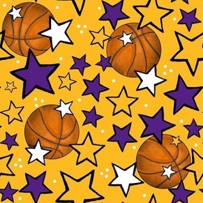 Medium Scale Team Spirit Basketball with Stars in LA Los Angeles Lakers Colors Purple and Yellow Gold 