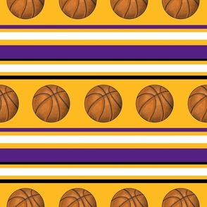 Large Scale Team Spirit Basketball Sporty Stripes in LA Los Angeles Lakers Colors Purple and Yellow Gold