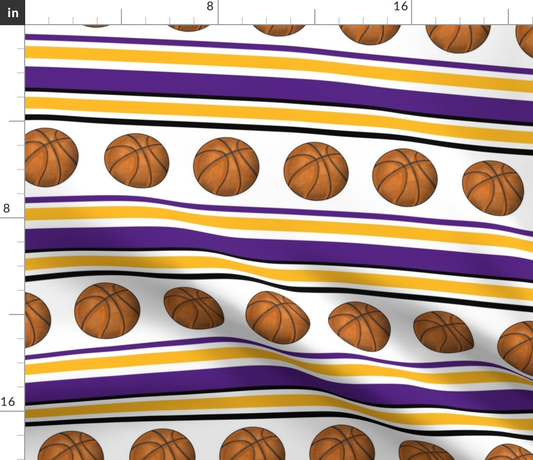 Large Scale Team Spirit Basketball Sporty Stripes in LA Los Angeles Lakers Colors Purple and Yellow Gold 