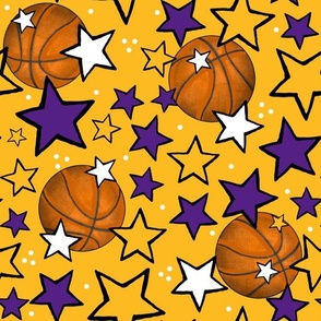 Large Scale Team Spirit Basketball with Stars in LA Los Angeles Lakers Colors Purple and Yellow Gold 