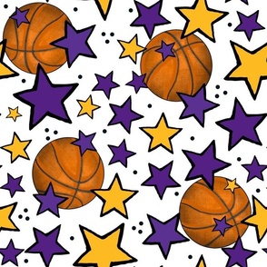 Large Scale Team Spirit Basketball with Stars in LA Los Angeles Lakers Colors Purple and Yellow Gold 