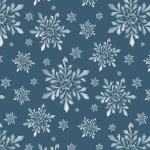 Watercolor Snowflakes in Serene Blue on Blue