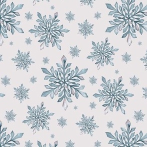 Watercolor Snowflakes in Serene Blue on Off-White