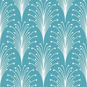 Blue Art Deco Palm Leaf Pattern Wallpaper