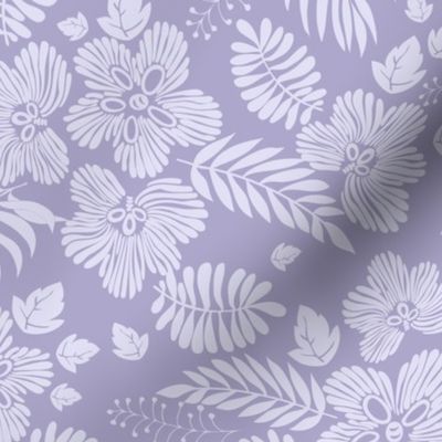 Aloha Hawaii vintage tropical floral print with fantasy flowers and foliage in trending  soft digital lavender hues