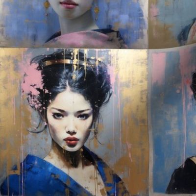 Oriental Beauty In Imperfection in blue and gold  by   Bada Bling Designs Ltd