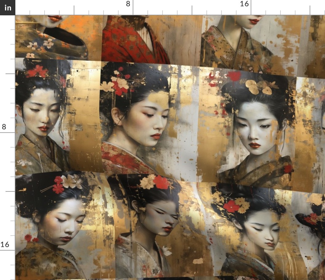 Oriental Beauty In Imperfection_ Red and Gold  by   Bada Bling Designs Ltd