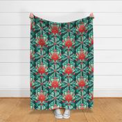 Christmas Poinsettia and Holly - bright green, large 