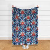 Christmas Poinsettia and Holly - winter blue, large 