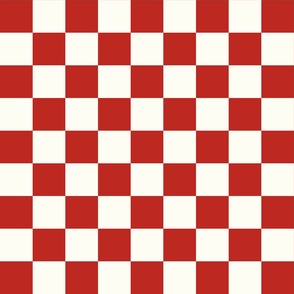 modern geometric checker checkerboard retro Poppy Red white Natural