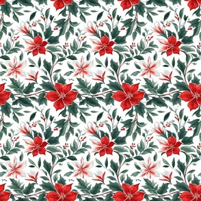 Open Floral Flower and Leaf in red green white (small scale)