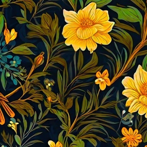 yellow flowers and birds