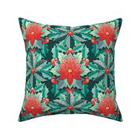 Christmas Poinsettia and Holly - bright green, medium 