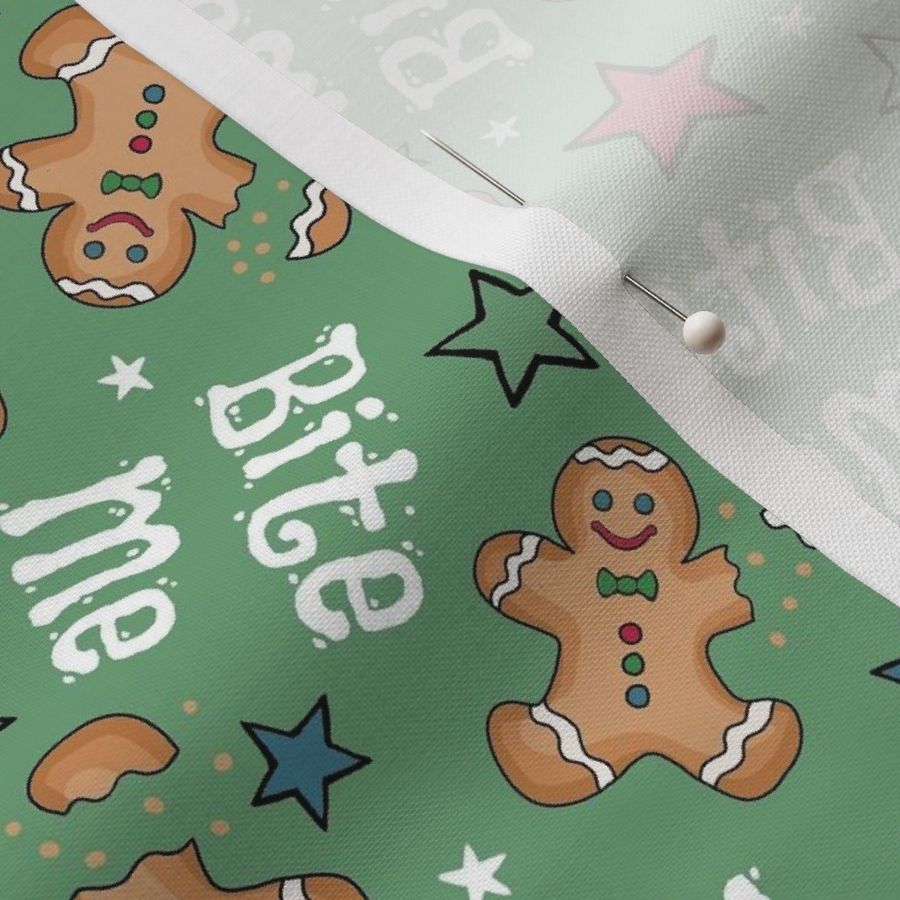 Medium Scale Bite Me Holiday Gingerbread Cookies on Green